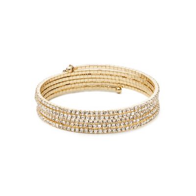 Gold tone multi row crystal stone bracelet